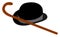 Black hat and cane, illustration, vector