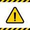Black hazard warning attention sign or exclamation symbol in a yellow triangle icon with black and yellow striped vector