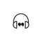 Black headphones and quotation marks icon. Flat vector earphones, headset icon isolated on white.