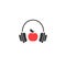 Black headphones with red apple icon. Flat vector earphones isolated on white