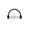 black headphones wave sound. Audio radio app. Sound wave concept. Music symbol. Vector illustration. Stock image.
