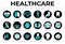 Black Healthcare Icon Set of Cardiology, Neurology, Gynecology, Orthopedy, Gastroenterology, Stomatology,Oncology, Dermatology,