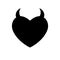 Black heart with horns icon. Valentines day with devilish context. Flat style for graphic and web design, logo. Holiday pattern.