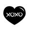 Black heart shining icon. Xoxo phrase sketch saying. Hugs and kisses. Happy Valentines day sign symbol. Cute graphic object. Love