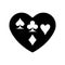 Black Heart spades, clubs, diamonds, hearts, suit icon. A symbol of love. Valentine s day with sign playing card suits. Flat style