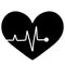 Black heartbeat monitor pulse line logo. Flat style vector illustration healthy life design. Breathing alive sign love heart medic