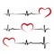 Black heartbeat with red heart isolated on white background. Electro-cardiogram, pulse of heart. Love icon, logo