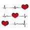 Black heartbeat with red heart isolated on white background. Electro-cardiogram, pulse of heart. Love icon, logo