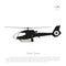 Black helicopter silhouette on a white background. Side view