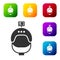 Black Helmet and action camera icon isolated on white background. Set icons in color square buttons. Vector Illustration