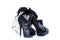 Black high heel female shoes and feather hair fascinator