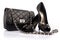 Black high heel women shoes and a bag