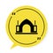 Black Hindu spiritual temple icon isolated on white background. Yellow speech bubble symbol. Vector
