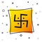 Black Hindu swastika religious symbol icon isolated on white background. Yellow square button. Vector