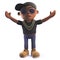 Black hip hop rap singer cartoon character in 3d with his arms in the air