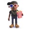 Black hip hop rapper cartoon character in 3d wearing 3d glasses and eating popcorn