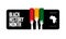 Black History Month red, yellow and green symbolic tricolor banner template with raised hands and African continent.