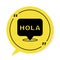 Black Hola icon isolated on white background. Yellow speech bubble symbol. Vector