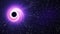 Black Hole Moving In Space, Abstract Neon Glowing Rays With Super Big Black Hole In Galaxy With Nebula. Si-fi Background.