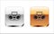 Black Home stereo with two speakers icon isolated on white background. Music system. Silver and gold square buttons