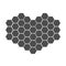 Black honeycomb set in shape of heart. Beehive element. Honey icon. Isolated. White background. Flat design.