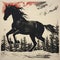 Black Horse Jumping In Snow: Printmaking Mastery With Dramatic Skies