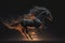 Black horse running between fire flame. Generative AI. Generative AI