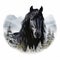 Black Horse T-shirt With Snowy Forest Background