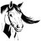 Black horse on a white background. Animal line art. Logo design, for use in graphics. Print for T-shirts, pattern for tattoos