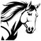 Black horse on a white background. Animal line art. Logo design, for use in graphics. Print for T-shirts, pattern for tattoos