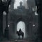 Black Horseman in the ruins of a gloomy Gothic city