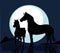 Black Horses Silhouette - Mare and Foal in front of Midnight Moon - Vector