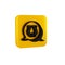 Black Horseshoe icon isolated on transparent background. Yellow square button.