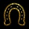 Black horseshoes on gold glitter. Hoof horse. Symbol luck.