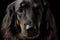 Black hovawart portrait on dark background. hovawart femaile dog on black background. black dog close-up portrait for calendar
