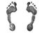 Black human footprint white background isolated close up, adult foot print pattern illustration, barefoot footstep silhouette mark