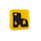 Black Hunter boots icon isolated on transparent background. Yellow square button.