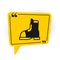 Black Hunter boots icon isolated on white background. Yellow speech bubble symbol. Vector