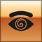 Black Hypnosis icon isolated on gold background. Human eye with spiral hypnotic iris. Vector