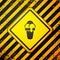 Black Ice cream in waffle cone icon isolated on yellow background. Sweet symbol. Warning sign. Vector