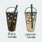 Black iced coffee cup and Original iced coffee cup cartoon illustration