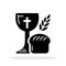 Black icon of the Chalice with a cross, an ear of corn and bread. Christian fellowship concept.