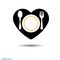 Black icon of Cutlery in the shape of a heart. Fork, plate and spoon silhouettes. Vector illustration. Soliciting new clients for