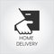 Black icon of hand holding parcel in flat style. Home delivery, fast and convenient service concept logo