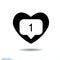 Black icon Instagram new counter notification. Heart follower Icon like 1 instasymbol, button. Social media like, insta ui app, ph