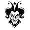 A black icon of the joker, in a white isolated vector illustration, embodies the playful and fun nature of the clown