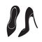 Black icon of pair fashionable women`s high heel shoes, shop sign, lady logo, vector, silhouette of shoe