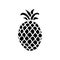 Black icon of pineapple fruit with leaf isolated on white background. Sweet tropical fruit. Simple minimal flat style. Logo design