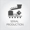 Black icon of serial production concept. Modern equipment for factories and plants. Vector illustration in flat design