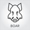 Black icon style line art, head wild animal boar.